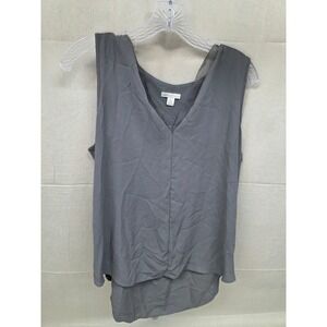 Cato Charcoal Gray V-Neck Sleeveless Layered High-Low Blouse Top Sz L